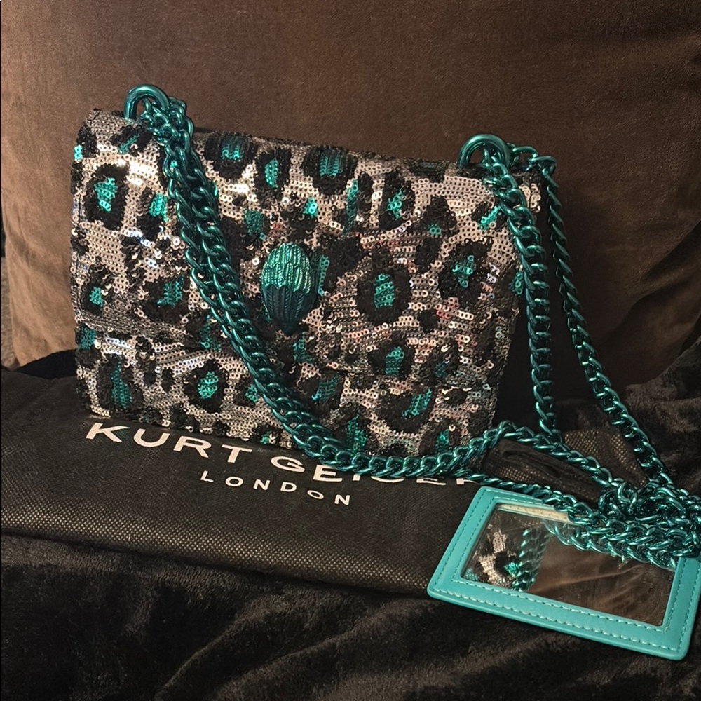 Kurt Geiger Teal and Black Sequin Clutch